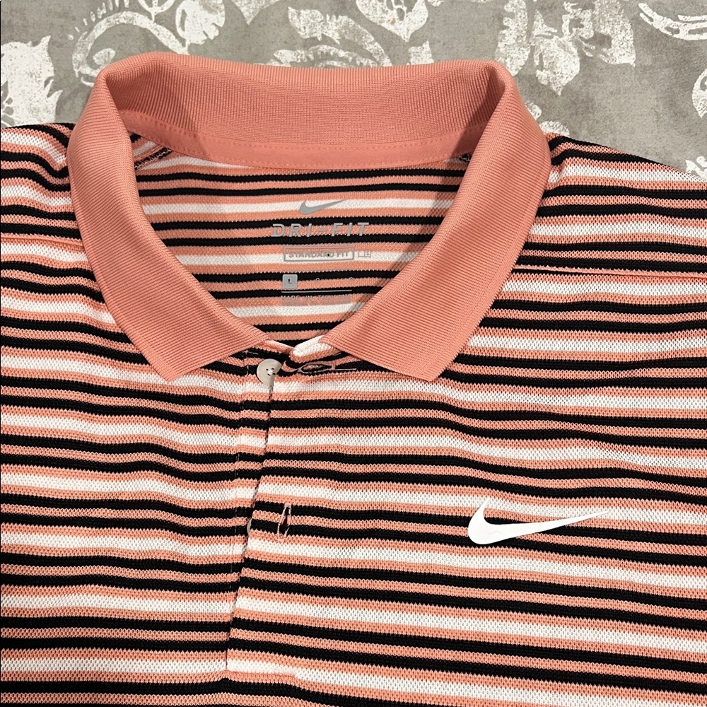 Nike Men's Polo Shirt - Coral and Black Stripes